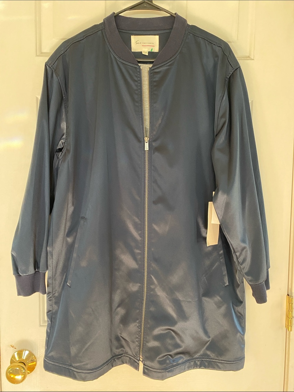 Two by Vince Camuto Navy Satin Bomber Coat
